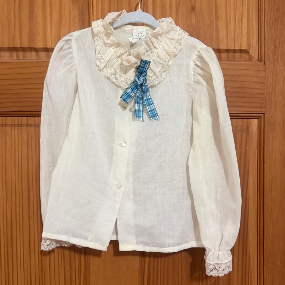 Vintage Cream Lace Trim Kids button up Shirt